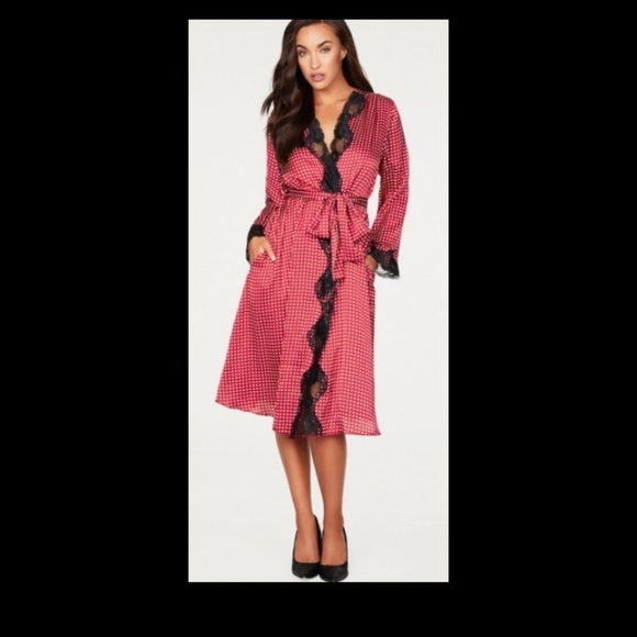 Frederick's of Hollywood Other - Frederick's of Hollywood Women's Polka Dot Satin and Lace Robe Red and White  XL